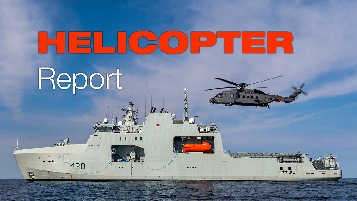 A CH-148 Cyclone helicopter flies alongside HMCS HARRY DEWOLF during RCN Sea Trials in October. photo courtesy Combat Camera